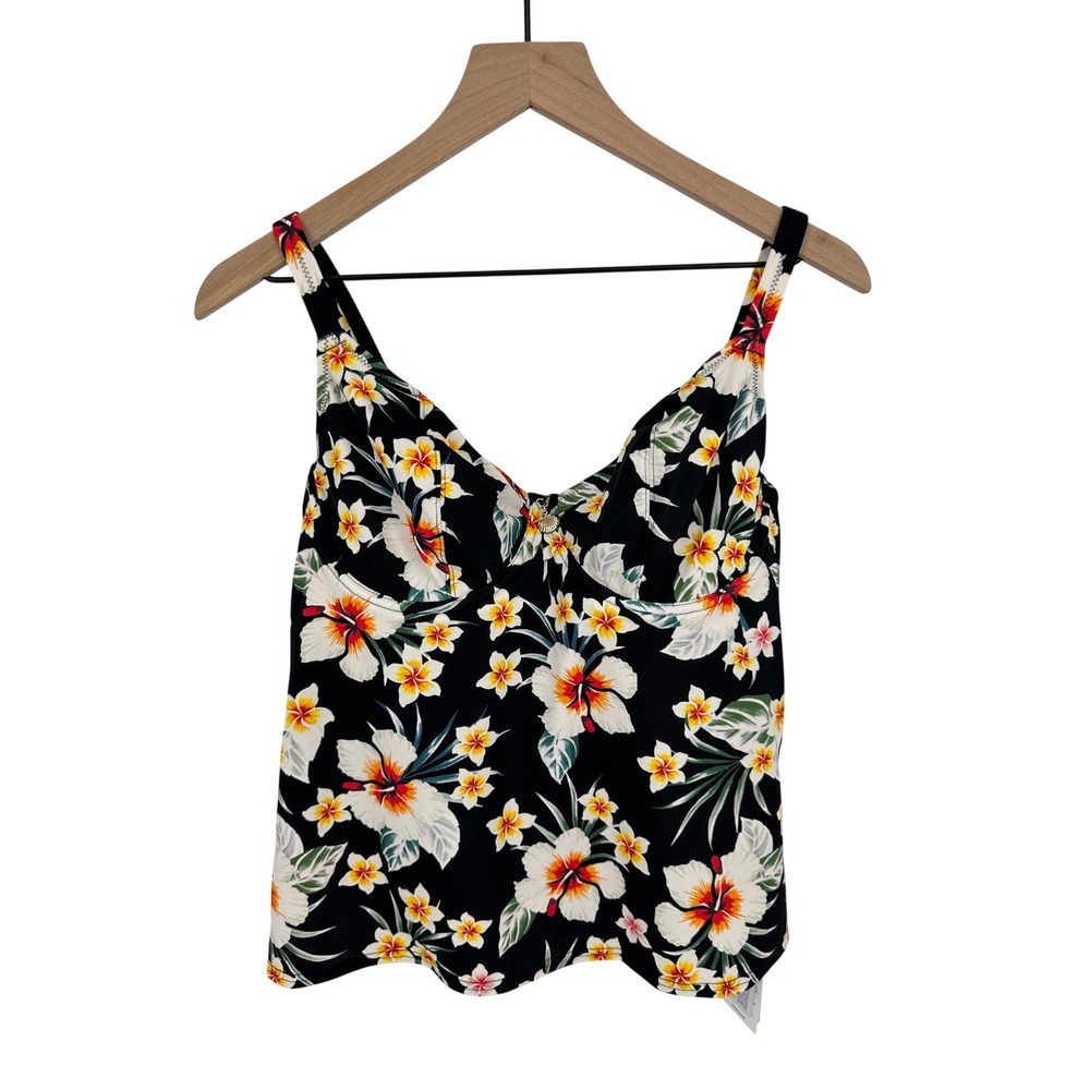 Freya Tankini Womens 36DDD Black Havana Sunrise Floral Underwire Swim Top NWT